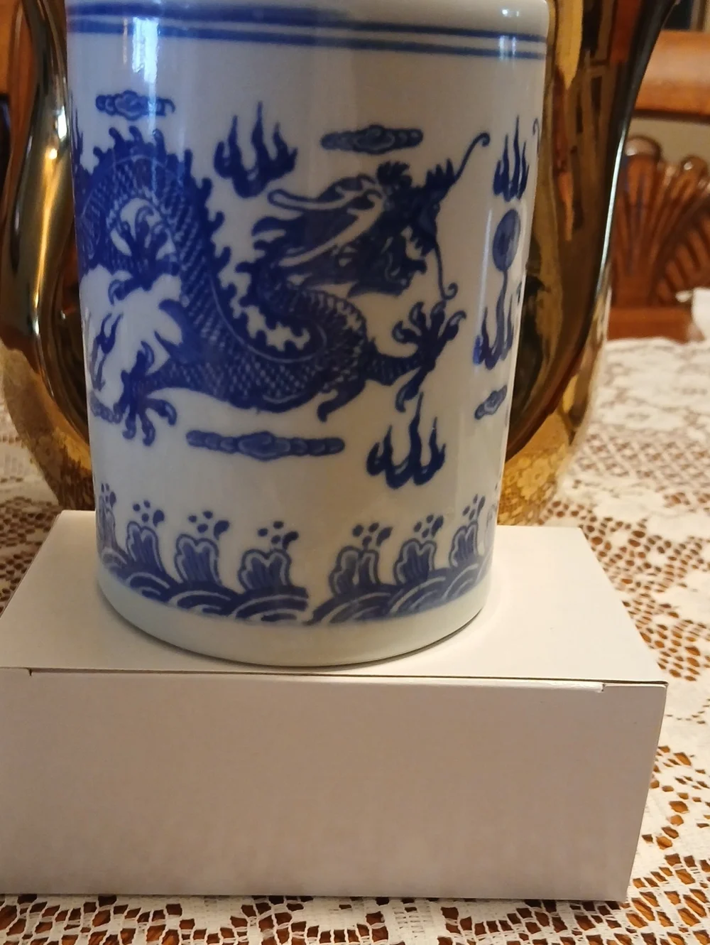 Blue & White Porcelain Dragon Brush Pot  - Home Accents